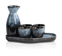 Juego de sake japonés de cerámica, 6 piezas, juego de sake tradicional japonés con 4 vasos de sake de 35 ml, 1 olla de sake de 175 ml, 1 bandeja, esmalte envejecido en horno, porcelana, sake cup