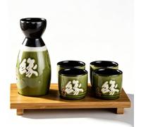 Juego de sake japonés, juego de sake de cerámica, juego de sake japonés de cerámica con 4 cuencos, servicio de sake tradicional, juego de sake de cerámica japonesa con jarra, para decoración de mesa y