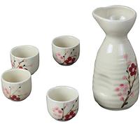 Juego de sake Juego de sake de cerámica Juego de sake con diseño de flor de ciruelo pintada a mano Juego de sake con diseño de cuerpo de botella de rayas onduladas Juego de regalo para bebidas Ad
