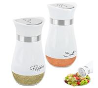 Juego de sal y pimienta de acero inoxidable,Salero y pimentero Base de cristal, Blanco,Salero Cocina Material de Vidrio con Tapa de acero Inoxidable- Saleros y Pimenteros pour Cuisine
