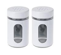 Juego de salero y pimentero de cristal, juego de salero y pimentero, tapa de metal, tapa de tornillo, dispensador de sal y pimienta, botellas de servir condimento para mesa casera (blanco)