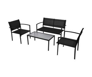 Juego de Salón de Jardín con Estructura de Acero de 4 Piezas, Textileno Negro, Adecuado para Uso Diario, Fácil de Limpiar