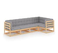 Juego de salón de jardín de 5 piezas con cojines de madera maciza de pino sin tratar, perfecto para patio y jardín, duradero y fácil de limpiar, 100% poliéster, ideal para familias y amantes del aire