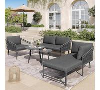 Juego de salón de jardín, juego de muebles de jardín, moderno juego de sofá para exteriores, cuerda tejida a mano, incluye todos los cojines de asiento y respaldo, juego de balcón, jardín y terraza