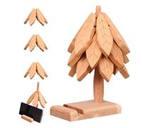 Juego de salvamanteles de árbol natural | Posavasos de madera con aislamiento antideslizante con 1 soporte | Alfombrilla caliente con diseño de soporte para teléfono | para restaurante, cocina, cocina