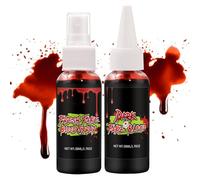 Juego de sangre falsa, kit de maquillaje de sangre falsa para Halloween, 2X Sangre líquida de Halloween, Sangre lavable realista para vampiro, cosplay de zombies, pintura corporal y facial para ropa