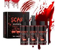 Juego de sangre falsa para Halloween, 4 unidades, sangre falsa, sangre artificial que gotea + S-pray + líquido de sangre artificial + cepillo, maquillaje de sangre artificial para piel, realista
