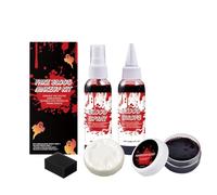 Juego de sangre falsa para Halloween, spray de sangre artificial y sangre falsa que gotea, lavable para Halloween, maquillaje de sangre artificial para ropa, zombies, cosplay de vampiro y vestir (C)
