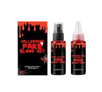 Juego de sangre falsa para Halloween, spray de sangre artificial y sangre falsa que gotea, lavable para Halloween, maquillaje de sangre artificial para ropa, zombies, vampiros cosplay y vestir (B)