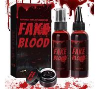 Juego de sangre falsa, spray de sangre falsa de 60 ml y gotas de sangre de 60 ml y gel de sangre de 40 ml, maquillaje lavable de Halloween, sangre falsa, zombi, juego de rol de vampiro y disfraz
