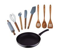 Juego de sartén ø24x4,5cm aluminio prensado + set de 3 utensilios de cocina de madera + set de 5 utensilios de cocina en silicona pixel chef sauce