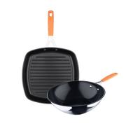 Juego de sartén asador 28x28cm + wok ø28cm en aluminio forjado para inducción compact san ignacio 28 cm