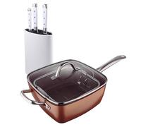 Juego de Sartén Cuadrada 24x24cm en aluminio prensado + Juego de 3 Cuchillos de acero inoxidable con tacoma Optimum Copper Bergner