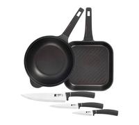 Juego de sartén grill 28x28cm y wok ø30cm en aluminio fundido + set de 3 cuchillos de cocina en acero inoxidable copper bergner 4.5 cm