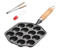 Juego de sartén Takoyaki antiadherente de 14 orificios con mango colgante, bandeja para hornear fácil de limpiar con tenedor y cepillo de aceite, 1 Juego