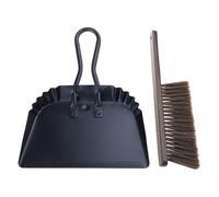 Juego de sartén y cepillo de mano grande de metal resistente de 17 pulgadas para uso en interiores y exteriores con bordes planos de metal contra el piso del suelo y cepillo