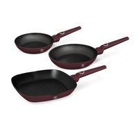 Juego de sartenes Berlinger Haus 3 piezas (20-24-28cm) con revestimiento TitaniumPro/bordeaux mate/inducción/aluminio con revestimiento antiadherente/Colección Leonardo