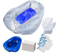 Juego de sartenes de cama con bandeja de cama resistente, 45 forros desechables, 45 almohadillas absorbentes y 100 guantes, paquete de 45 unidades, sartén para hombres, mujeres y mujeres, kit de
