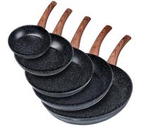 Juego de sartenes de granito NEGRO Y MADERA 16 / 20 / 24 / 28 / 32 cm, juego de 5 piezas