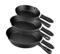 Juego de sartenes de hierro fundido pre-sazonado, 3 piezas, con asas resistentes al calor, juego de hierro fundido de 6, 8 y 10 pulgadas