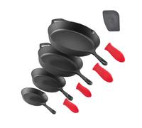 Juego de sartenes de hierro fundido VEVOR de 4 piezas, 155, 205, 260 y 305 mm, mango negro