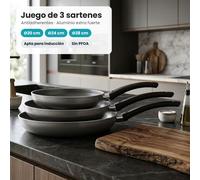 Juego de Sartenes INDUCCIÓN Light 3 Piezas | Sartenes Ø20 + Ø24 + Ø28 cm | para todas de , incluida la INDUCCIÓN |Aluminio Extra Fuerte | Antiadherente | Sin | Útil | Ideal para Cualquier