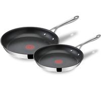 Tefal E304S244 Jamie Oliver, 2 Sartenes de acero inoxidable, Antiadherentes, Reforzadas con Titanio, Thermo-Signal, Libre PFOA, 24 y 28 cm