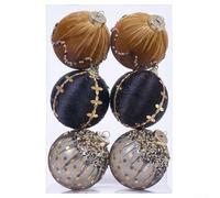 Juego de seis bolas de espuma con cubierta de tela, adecuadas para decoración navideña en múltiples lugares interiores, equipado con trabillas para colgar para una colocación sencilla (negro)