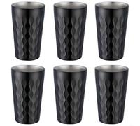 Juego de seis tazas de agua apilables de acero inoxidable con diseño eficiente para disfrutar de cada sorbo (negro)
