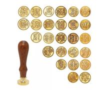 Juego de Sellos de Cera, 26 Piezas Alfabeto A-Z Cabeza de Sello de Cera de latón y 1 Mango de Madera, Sello de Lacre Vintage Desmontable para Invitaciones, Sobres de Cartas, Manuscritos Antiguos