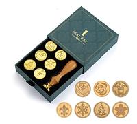 Juego de Sellos de Cera 7 piezas, Cabeza de Sello de Cera de latón y 1 Mango de Madera, Sello de Lacre Vintage Desmontable para Manuscritos Antiguos, Tarjetas Felicitación, Invitaciones Boda