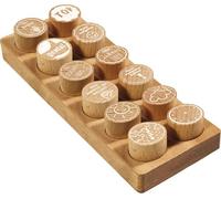Juego de sellos de madera COLOP Woodies «Motivación» con 12 motivos, sellos de identificación y motivación de madera de haya, tamaño de la impresión: Ø 29 mm, cuadrado