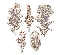 Juego de Sellos Decorativos, 5 Piezas, diseño botánico, Bloque de Motivos Vegetales, Sello Tallado a Mano, impresión artística Natural, colección de Sellos de Madera de Piezas para Hacer