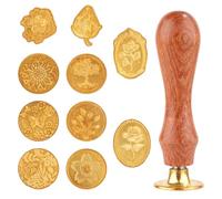 Juego de Sellos Lacre, 10uds Cabezales Sellos de Cera para Sellar con Mango Madera Kit de Sellos Lacre para Encapsular Cartas Tarjetas Felicitación Regalos Artículos de Decoración(Dorado)