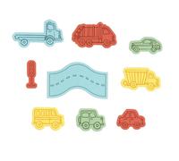 Juego de sellos transparentes Sizzix con troqueles Framelits para automóviles y camiones, 9 sellos de goma y 9 troqueles de corte