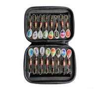 Juego de señuelos de cobre giratorios de 16 piezas con cebos brillantes multicolor para pesca de agua dulce y almacenamiento de aparejos en bolsa de EVA portátil para pescadores (B)