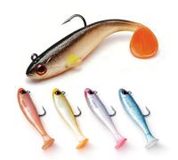 Juego de señuelos de pesca de goma premontados con cabeza de anzuelo, de hundimiento lento, acción de natación natural, cebo para peces depredadores para perca, lucioperca, lucio, trucha, agua dulce y