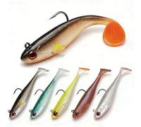Juego de señuelos de pesca de goma premontados con cabeza de anzuelo, de hundimiento lento, acción de natación natural, cebo para peces depredadores para perca, lucioperca, lucio, trucha, agua dulce y