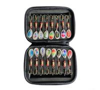 Juego de señuelos giratorios de 16 piezas con hilanderos de cobre y cebo brillante en patrones multicolor para pesca de agua dulce en ríos y lagos con bolsa de almacenamiento de EVA portátil para