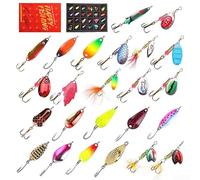 Juego de señuelos giratorios de pesca, 24 piezas con ganchos agudos y múltiples opciones de peso con caja de almacenamiento de espuma portátil y organizada