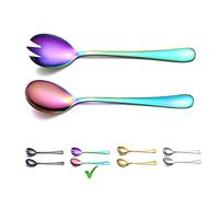 Juego de servidores para ensaladas de acero inoxidable Berglander, juego de ensalada con chapado de titanio colorido, cuchara para ensalada, tenedor para ensalada, paquete de 2 (arco iris brillante)