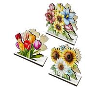Juego de servilleteros - Almacenamiento de flores de madera, paquete de 3 piezas con ranuras verticales, madera de mango natural, elegante estética floral, para comedor, sala de estar, armario, baño