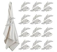 Juego de servilleteros dorados y plateados, 12 piezas, diseño de pajilla de metal, decoración de mesa para boda, cena, fiesta, banquete, Navidad, vacaciones, clips reutilizables de 5.1 pulgadas