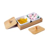 Juego de Servir de 2 Piezas - Set de cuencos Snack & Dip Cuencos de Ceramica con Bandeja, Cuencos Aperitivo de Cerámica para Condimentos con Tapa - Para Salsas Snacks Entrantes Postres patatas fritas