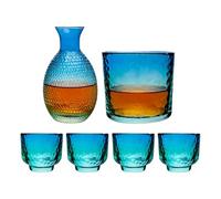 Juego de servir de sake - Tarro de vidrio resistente al calor con vasos de sake transparentes/azules, elegante juego de vasos para el hogar, restaurante, camping, comedor, whisky, vodka