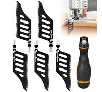 Juego de Sierra de Calarr con 1 Mango y 5 Hojas Caladora Mango en T Anticaída para 90°y Espacios Estrechos Caladoras para Madera Reforzadas Alargadas Aplicable a Madera Tablero Fibra Contrachapado