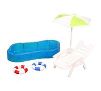 Juego de silla de playa en miniatura a escala 1/12 y anillos de natación, ideal para juegos de rol creativos, casas de muñecas, exhibición de escenas junto a la piscina, anillos de natación