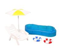 Juego de silla de playa en miniatura a escala 1/12 y anillos de natación, ideal para juegos de rol creativos, casas de muñecas, escena junto a la piscina, juego de muebles en miniatura