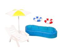 Juego de silla de playa en miniatura a escala 1/12 y anillos de natación, ideal para juegos de rol creativos, casas de muñecas, exhibición de escenas junto a la piscina, anillos de natación