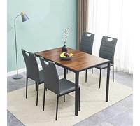 Juego de sillas de comedor para 4 y 1 mesa de centro informal con parte superior de madera, 4 sillas de cuero con cojines y respaldos altos (D como se muestra)